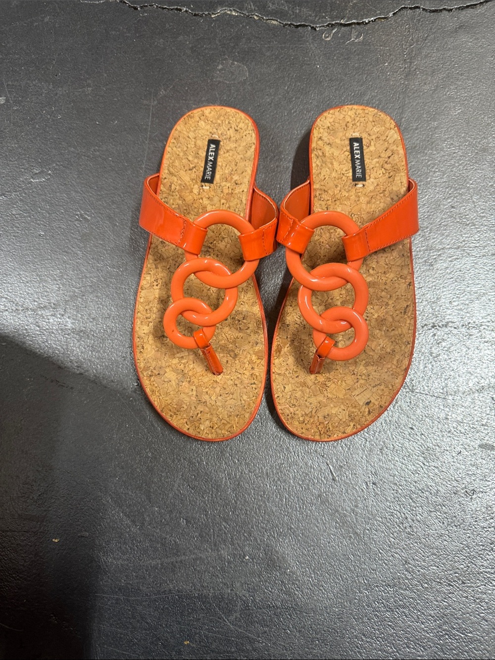 Alex Marie Orange Circular-Link Cork Toe-Post Sandals